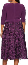 Load image into Gallery viewer, ALEX Evenings Women s Dress Purple Plus 24 W Textured Roses Belted Fab and Chic.
