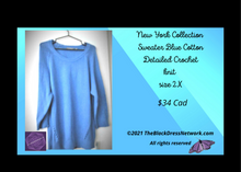 Load image into Gallery viewer, New York Collection Sweater Top Gorgeous Blue Cotton Detailed Crochet Pl 2 X
