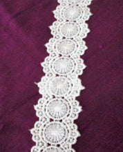 Load image into Gallery viewer, White Lace Trim 1 ½ Inch Wide  Floral and Circle Design.
