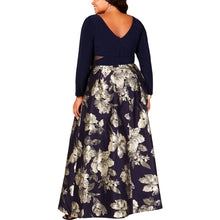 Load image into Gallery viewer, Xscape Long Brocade Gown  Navy Blue and Silver Plus 22W Stunning.
