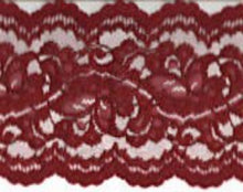 Load image into Gallery viewer, Burgundy Wide  delicate Lace Floral Trim 5 Inches Wide.
