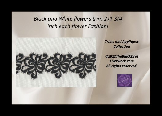 Black and White flowers trim 2x 13/4 inches each flower by the yard