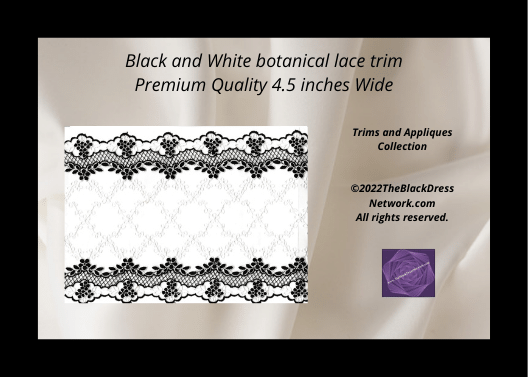 Premium Black and White Floral Large Lace Trim 4.5 inches wide