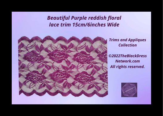 Beautiful Purple reddish floral lace trim 15cm/6inches Wide