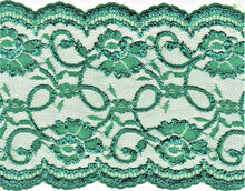 Load image into Gallery viewer, Green  Floral Lace Trim 6 inches wide.
