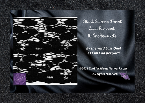 Black  Guipure Lace Remnant  10 Inches wide  by the yard Last One!.
