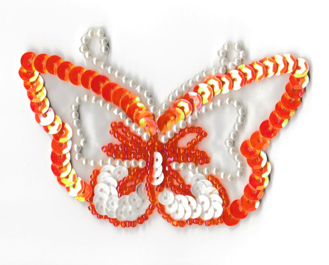 Orange and White Sequins Butterfly.