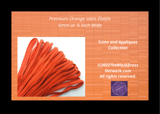 Premium Orange satin Elastic 6mm or ¼ Inch Wide by the yard