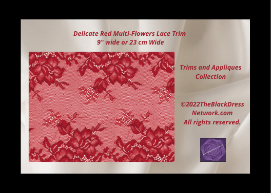 Delicate Red Multi-Flowers Lace Trim 9