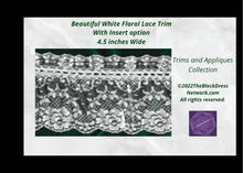 Load image into Gallery viewer, White Ruffle Gathered  Floral Lace Rigid Trim with Insert Option 4.5 Inches Wide
