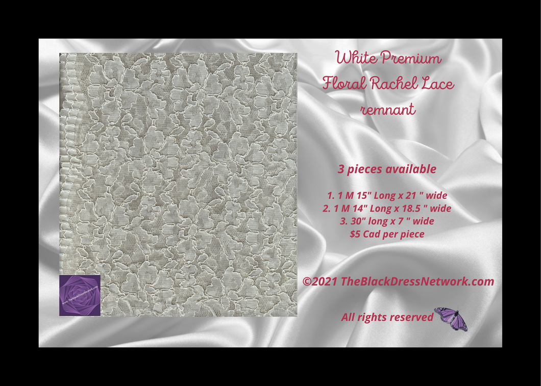 White Premium Rachel Lace remnant 3 pieces available.