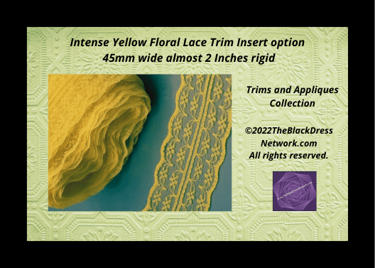 Intense Yellow Floral Lace Trim Insert option 45mm wide almost 2 Inches rigid